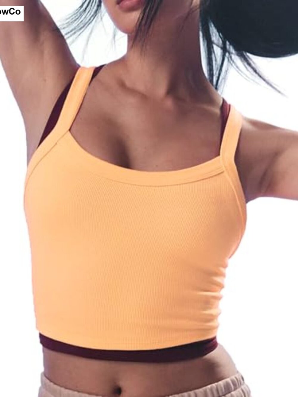 Seamless Ribbed Knit Scoop Neck Crop Tank Top Athletic Workout Cami